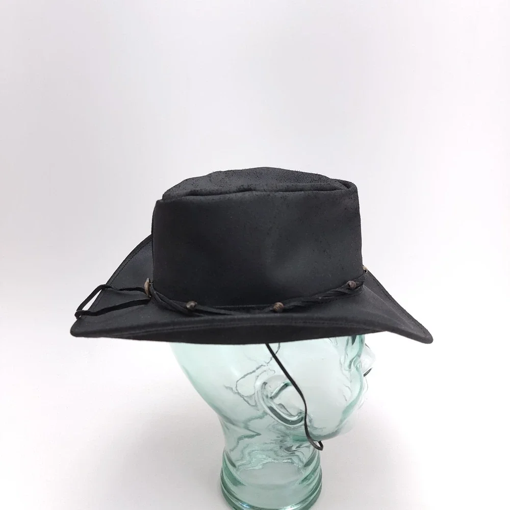 Genuine Leather Cowboy‎ Hat Black Western Braided Band Mexico Small 20 1/4 in.